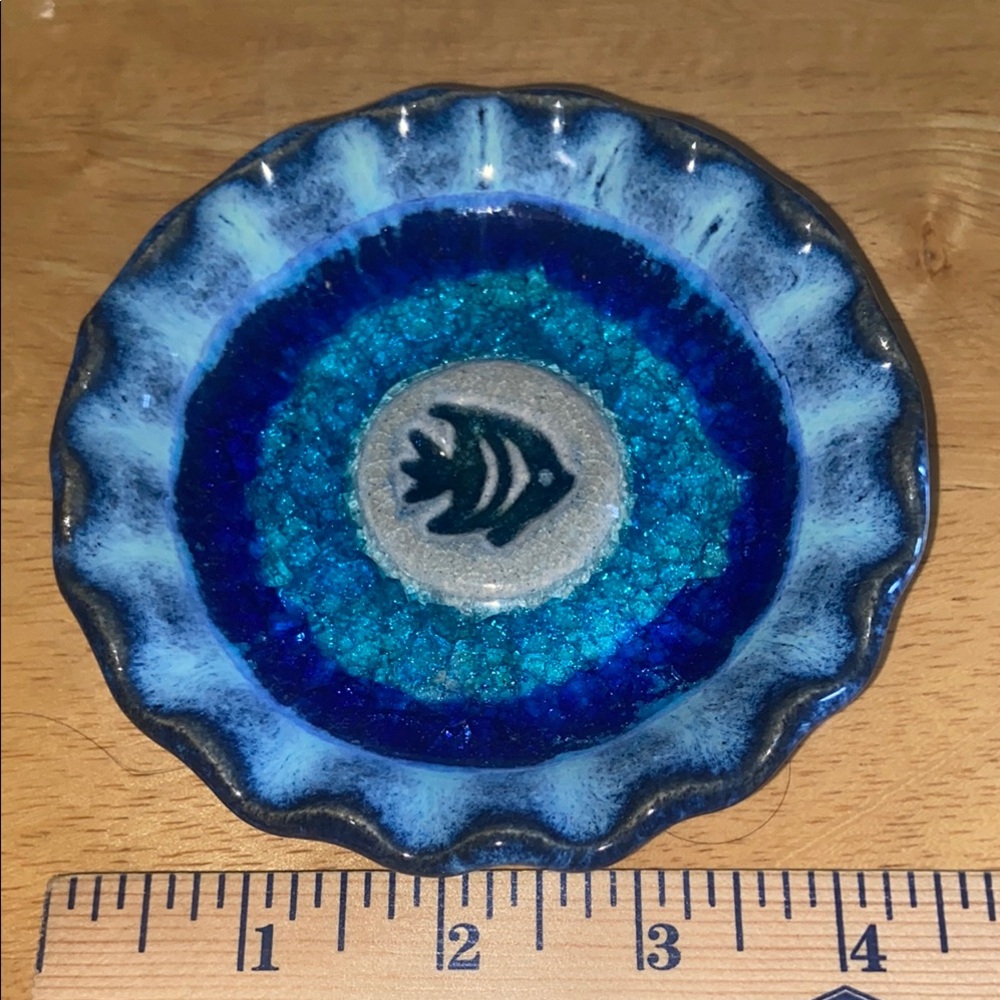 Fish decor jewelry bowl, multi blue colors